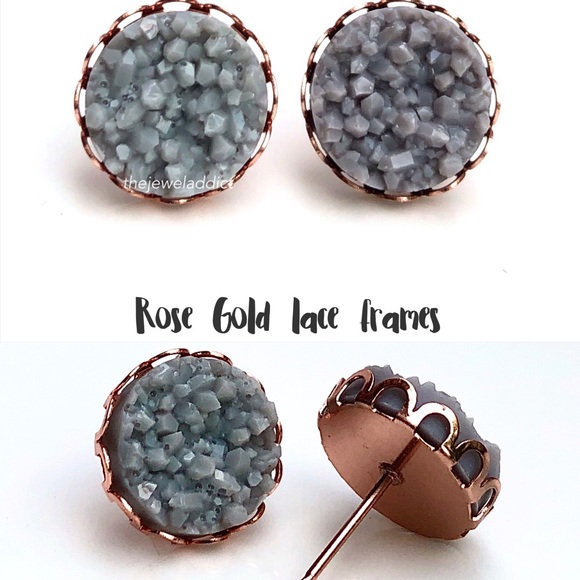 3 for 15🎀light grey chunky faux druzy studs - Picture 11 of 11